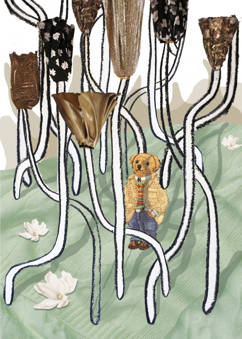 Milena Ivanovic POLO bear wanders the couture meadow Digital collage